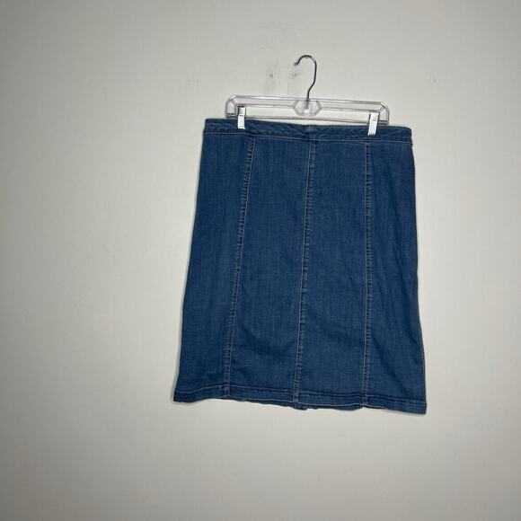 LOGO Lori Goldstein Denim Skirt Womens 16 Blue Button Front Pockets Stretch - Picture 3 of 8